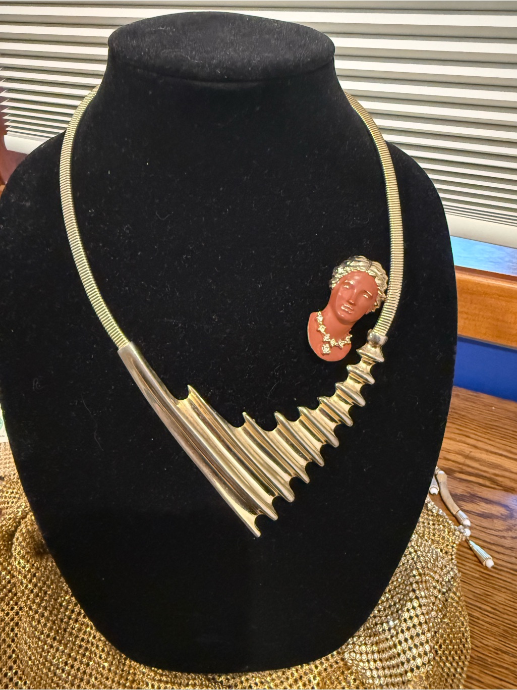 Brutalist Gold Tone Necklace  Vintage